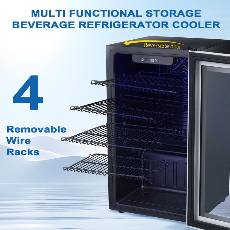 Antarctic Star Beverage Refrigerator Cooler 0.64-4.5Cu.ft 24-145 Can Wine Cooler Cabinet Mini Wine Cellar Beer Soda Clear Glass Door Bar Fridge Quiet Compressor Adjustable Temp Freestanding Indoor Use for Home Office Bar Freezer Box Durable