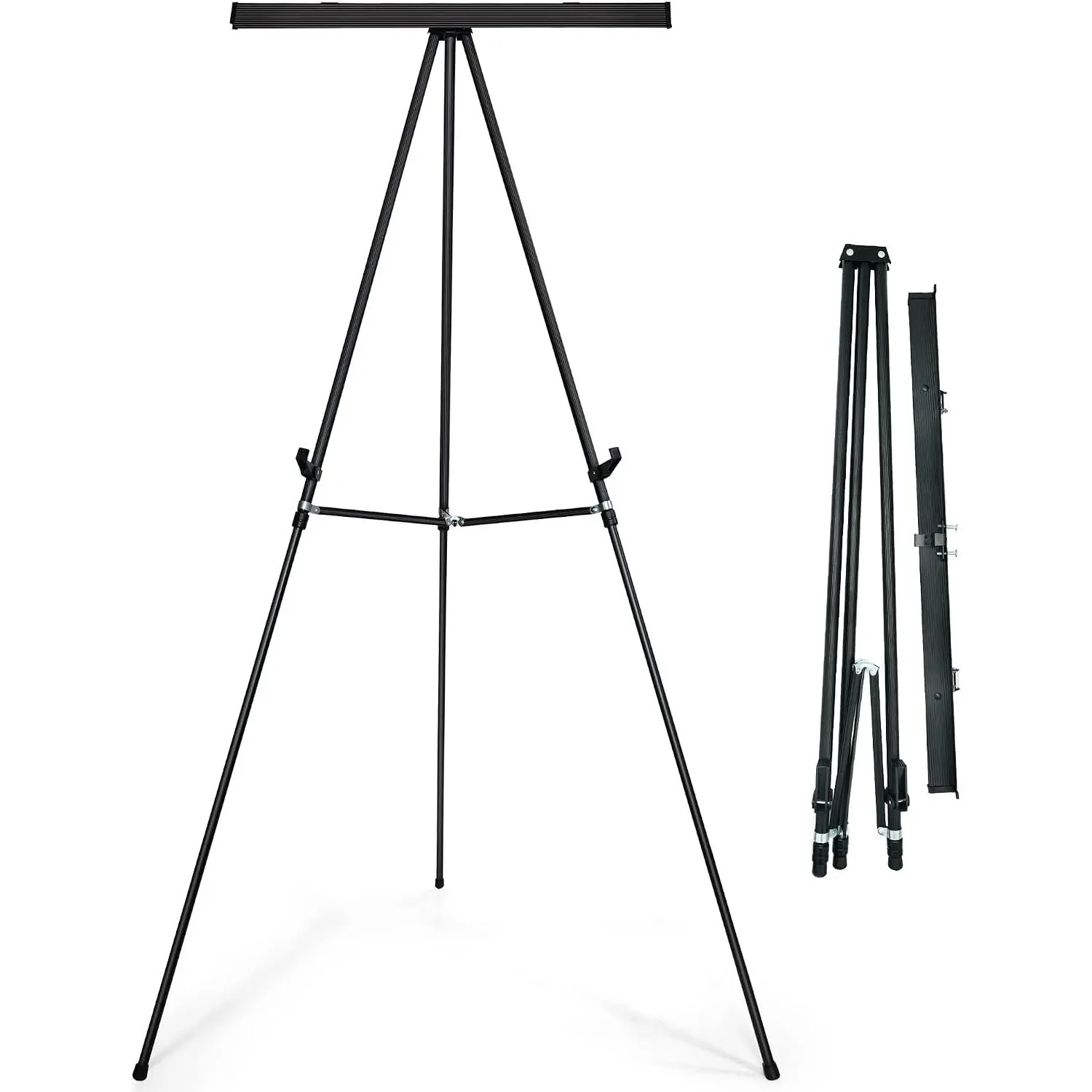 63 1/2'' Lightweight Aluminum Flip Chart Display Easel Stand | Presentation Easel with Adjustable Floor for Boardroom, Whiteboard, Paper Pads, Signage, Black
