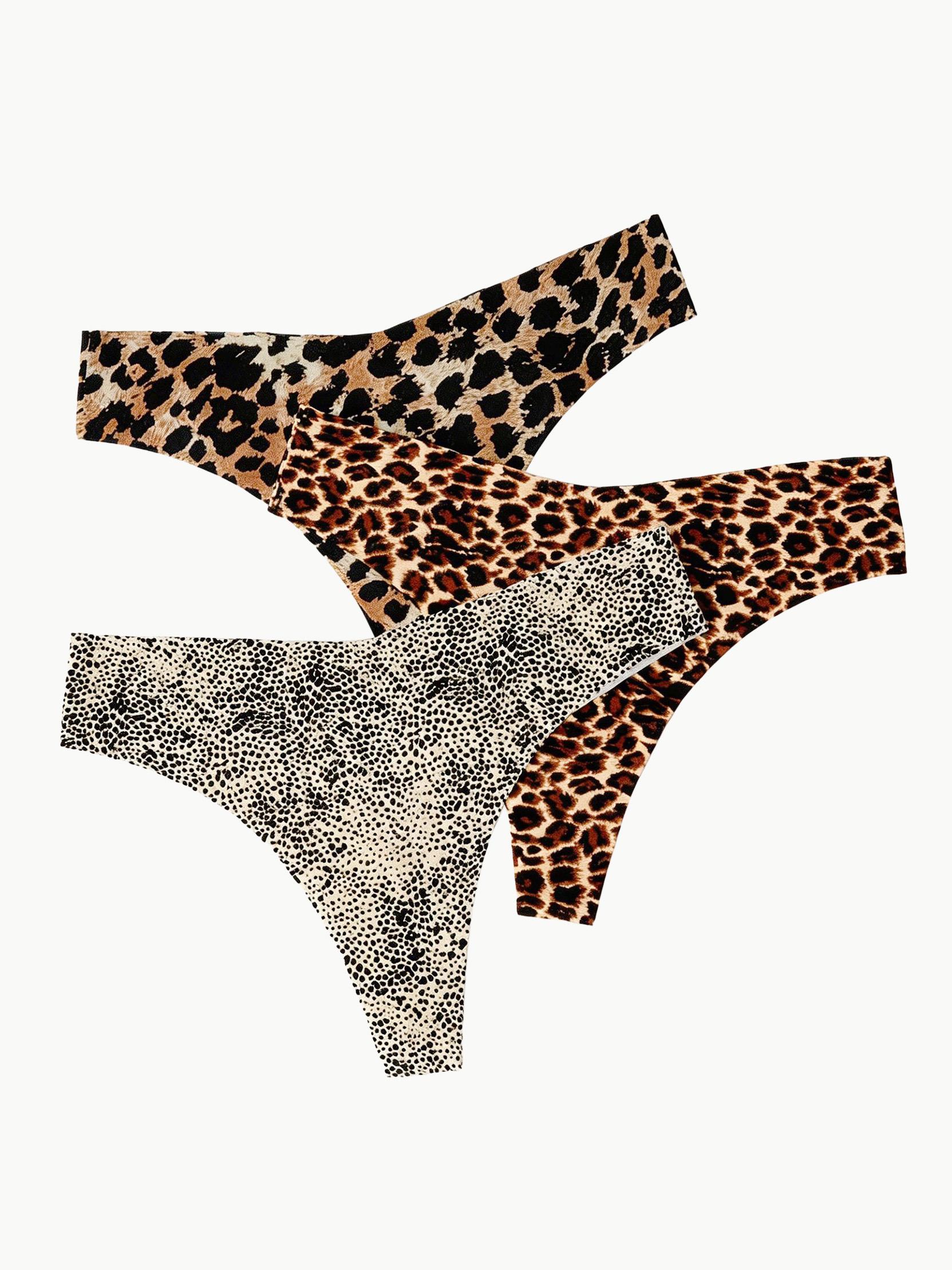 Sexy Leopard Thongs For Women Seamless Printed Ice Silk G-String Breathable Sports Underwear