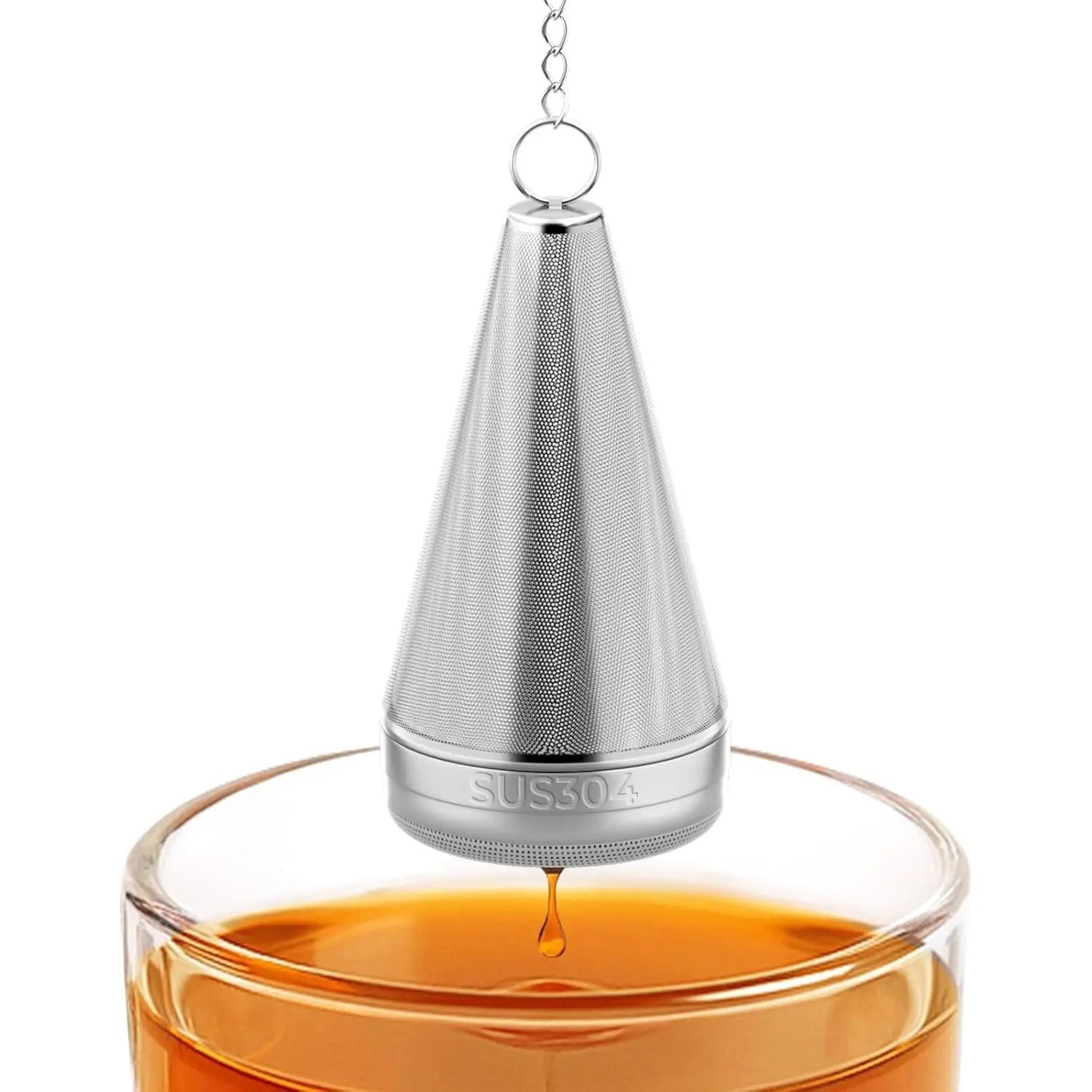 304 Stainless Steel Cone  Infuser for Loose Leaf  Steeper | 1.8” x 3”  Strainer Extra Fine Mesh with a Drip Tray,  Ball for Cup Mug Teapot Bottle Kettle