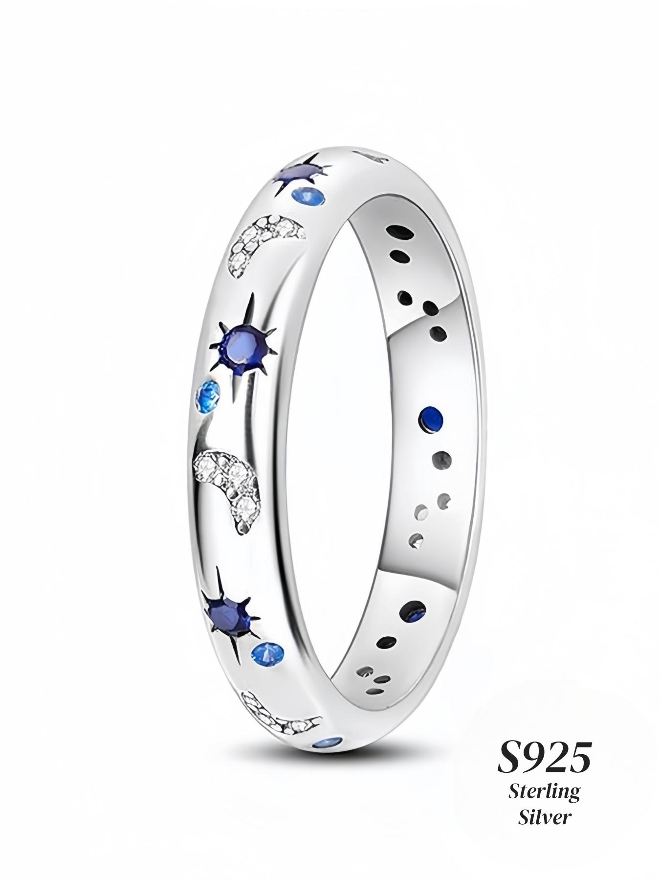 925 Sterling Silver Fashion Star & Moon Design Ring, Fashion Jewelry for Party, Daily Clothing Decor, Trendy All-match & Exquisite Jewelry for Birthday Gift