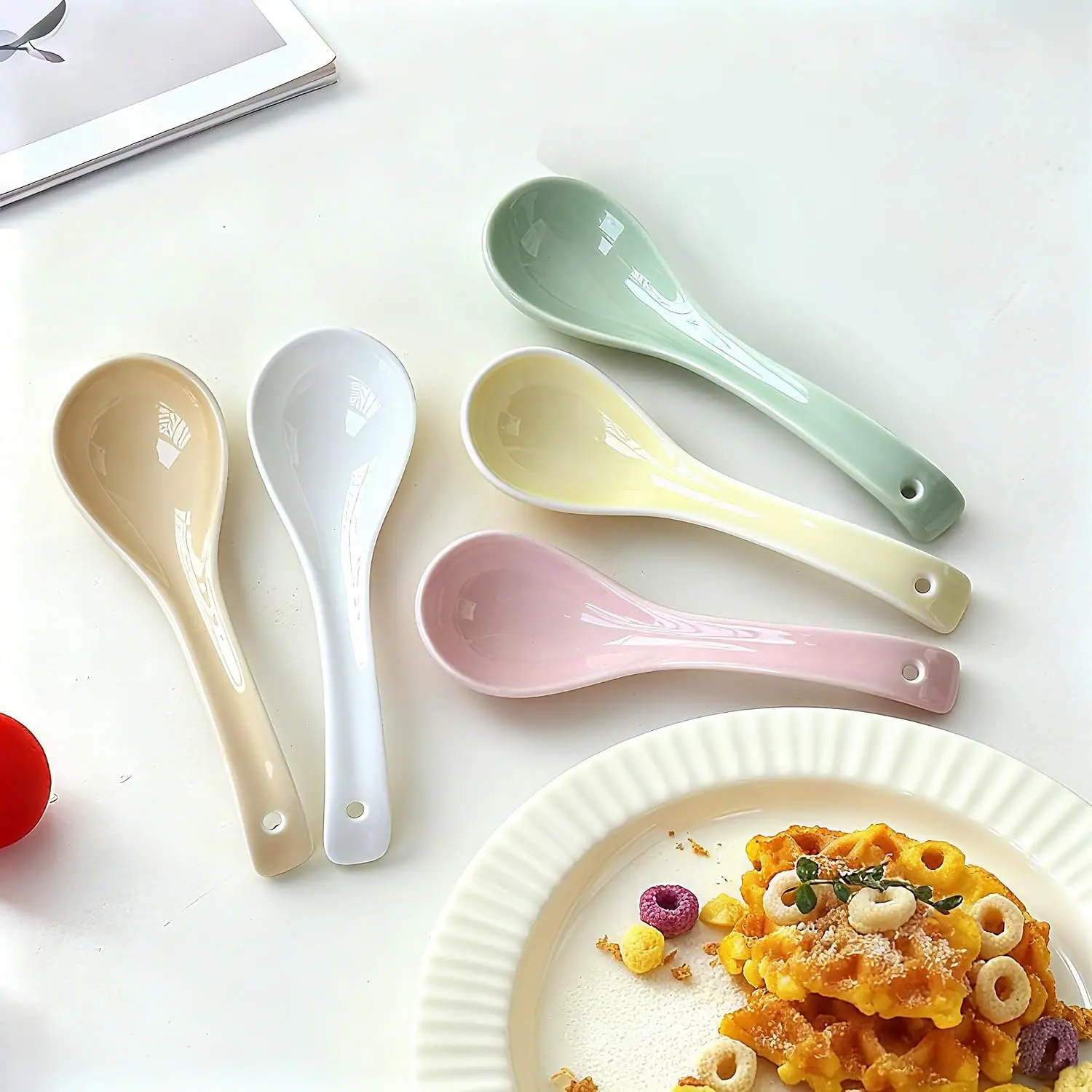 5 count Ceramic  Soup Spoons, Chinese  Soup Spoons
