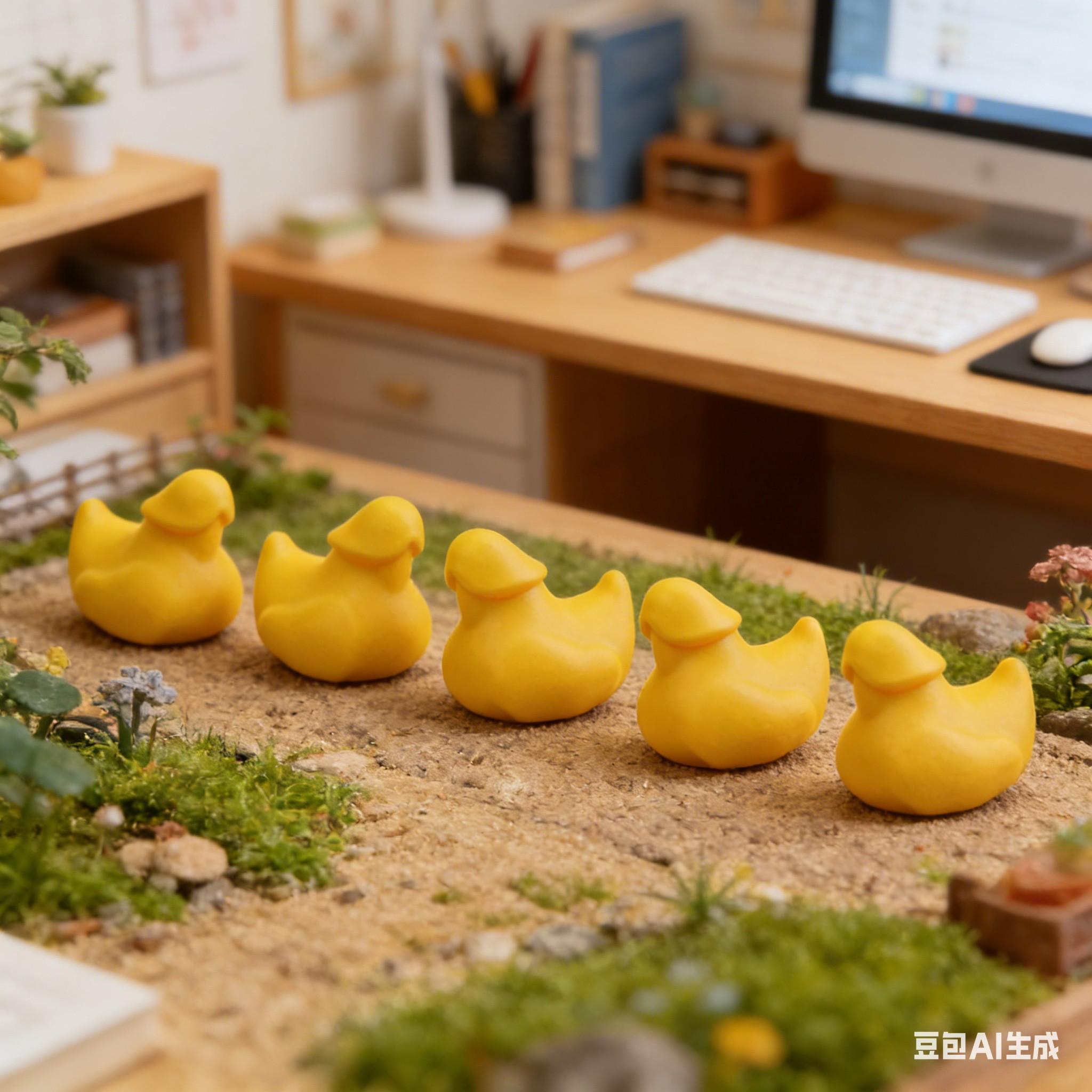 Mini Duck Family Micro Landscape Set, 5 Pieces Interchangeable Parent-Child Queue, Ideal for Miniature Scenery, Journal Decoration, Desk Accessories