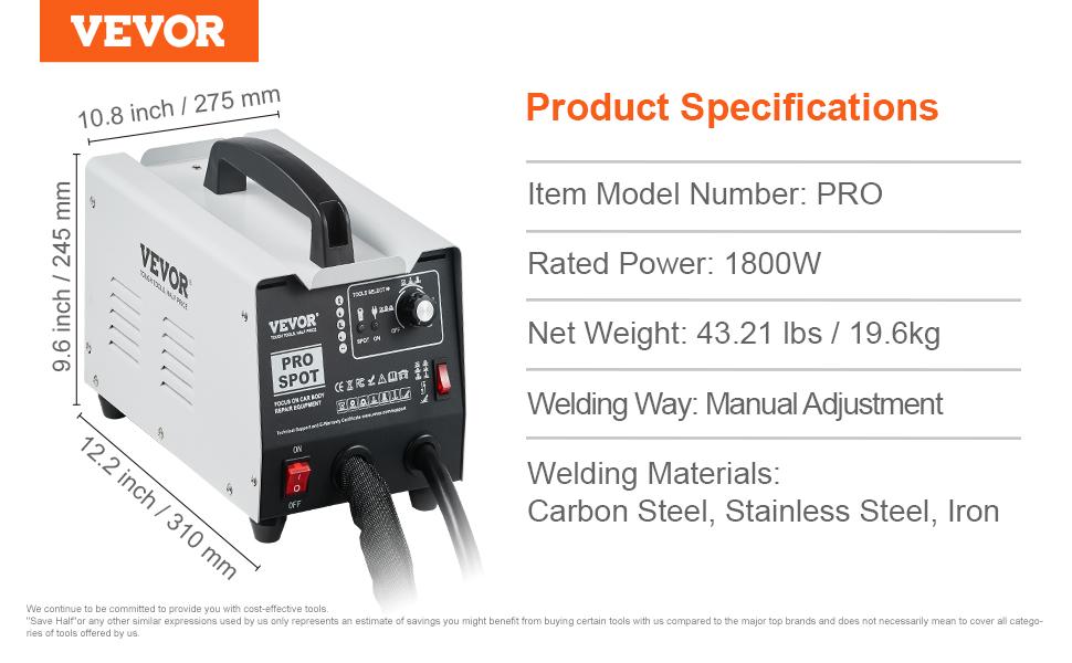 VEVOR Stud Welder Dent Repair Kit, 110V Auto Body Spot Welding Dent Puller Machine with 7 Welding Modes Adjustable Power, 1.8KW Spot Welder Dent Removal Tool for Car, Truck Dent Repair