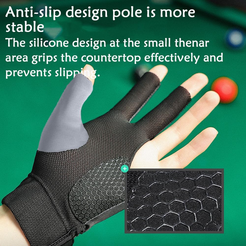Pool Glove Left Hand, Billiards Glove, Billiard Pool Gloves for Left Hand 3 Finger, Snooker Cue  Glove Popular Sizes for Men & Women