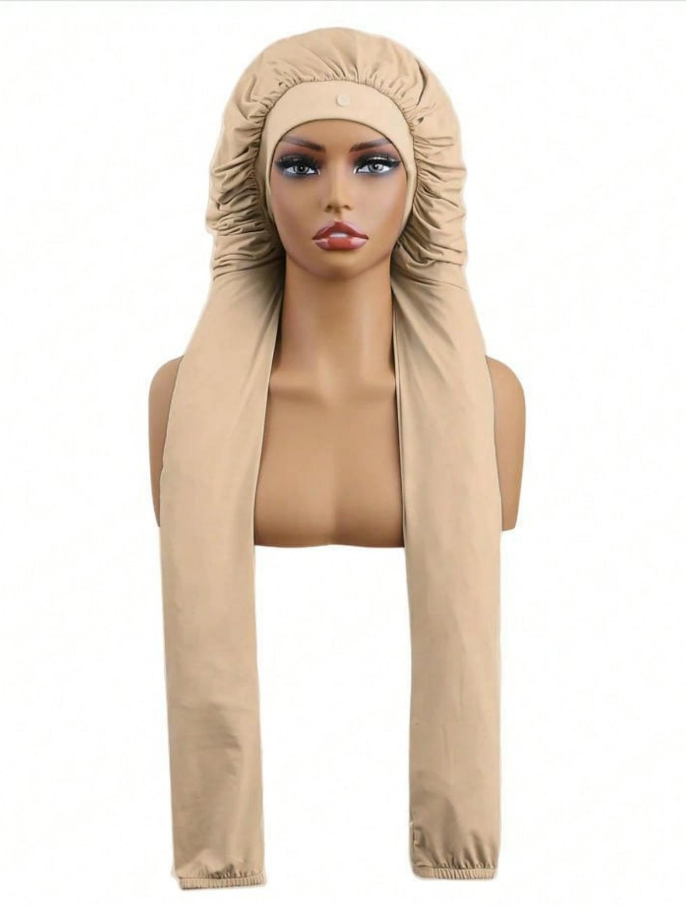 2-In-1 Breathable Long Hair Sleep Cap with Satin Bonnet, Soft Protective Crochet Hair Net, Lightweight Overnight Hair Cover for Braids, Locs & Curly Hair