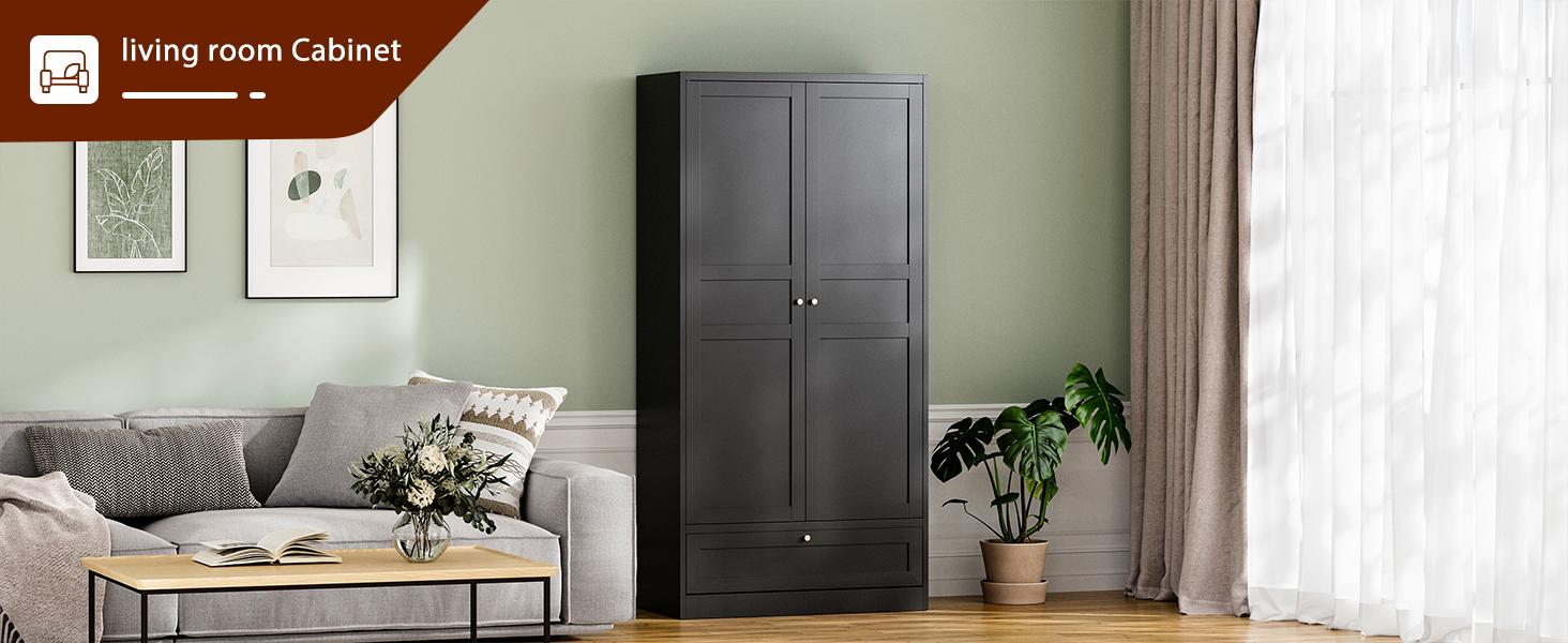 Letaya 72" Wardrobe: Metal Armoire with Drawer, 2 Doors, Adjustable Shelves & Hanging Rod. Ideal for Bedroom Storage and Organization.