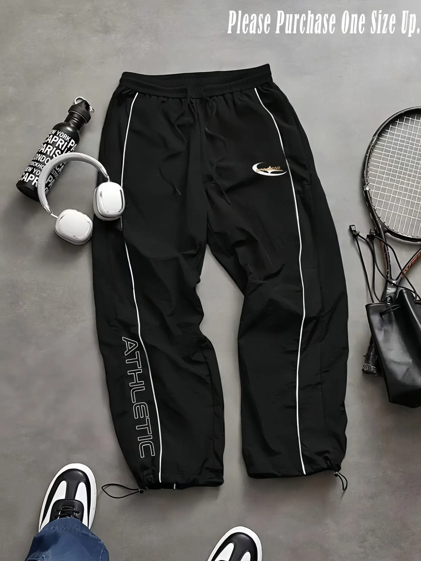 Men's Casual Sporty Long Pants, Loose Fit Elastic Cuff, Fashionable Print, Lightweight Fabric, Perfect for Daily Wear