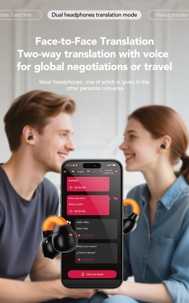MINISO MS191 Wireless Bluetooth AI Language Translation Earbuds, OWS Translation Headset Headset, Support 134 Languages and Accents, AI Translation Bluetooth Smart Headset