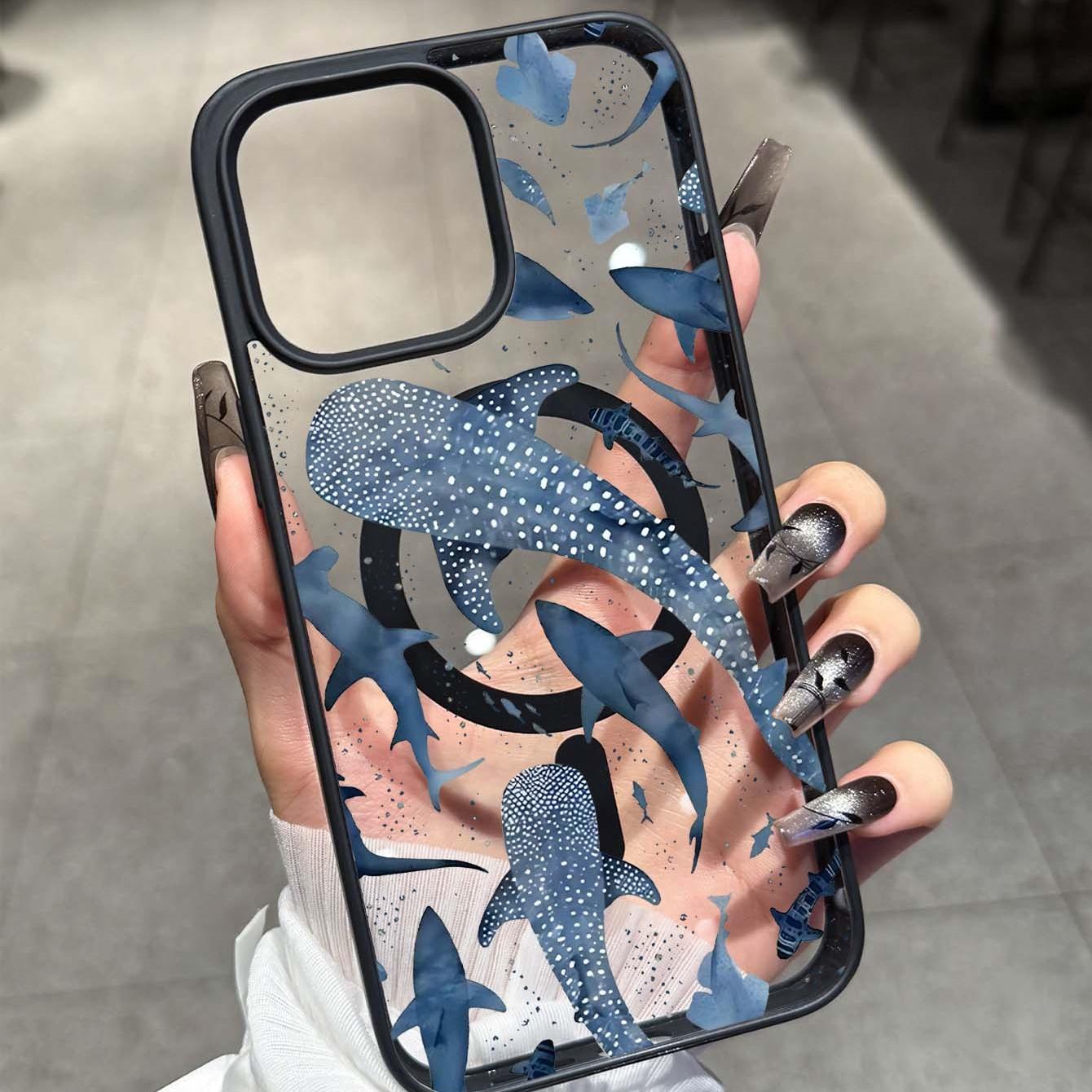 Whale Pattern Magnetic Ring Case, Ultra Transparent Acrylic Anti-Drop Phone Cover, Compatible with Samsung Galaxy a Series, Accessories