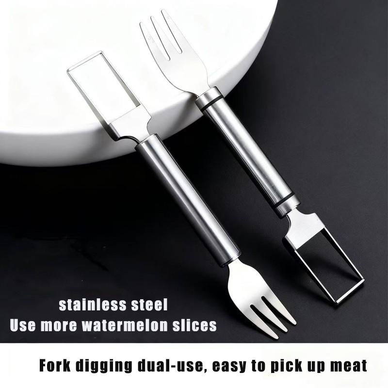 Stainless Steel Dual-Head Watermelon Slicer Fork, Multi-Functional Fruit Divider, Perfect for Cutting Watermelon Pulp Blocks