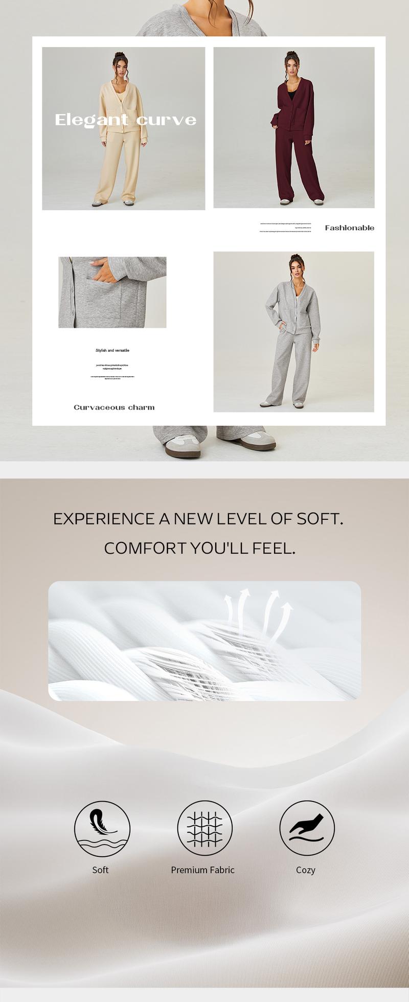 KatchMe Women's Slouchy Cozy Solid Color V Neck Long Sleeve Button Cardigan & Drawstring Waist Trousers Co-ord, Soft Loose Two Piece Outfits (2)