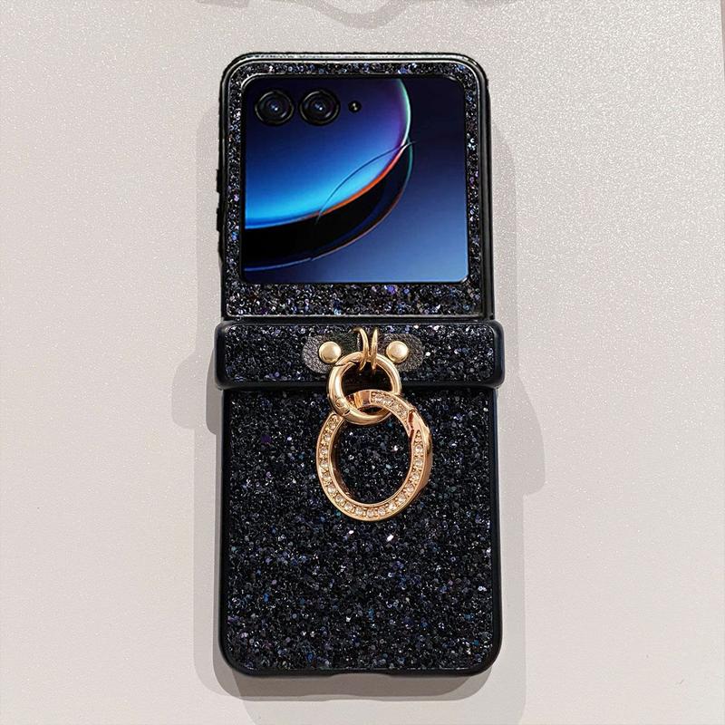 Luxurious shiny diamond rhinestone Glitter Ring Buckle Hard PC Phone Case For Moto Razr 50 60 Ultra 2025 + 2024 Protective 3-PIECE Back Cover