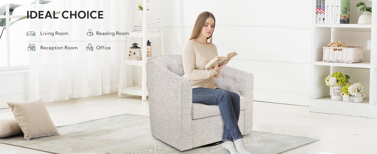 [TikTokShopBlackFriday] EBELLO Swivel Accent Chairs for Living Room, Comfortable Round Fabric Swivel Chair for Nursery, Bedroom, Office, Light Grey,Beige