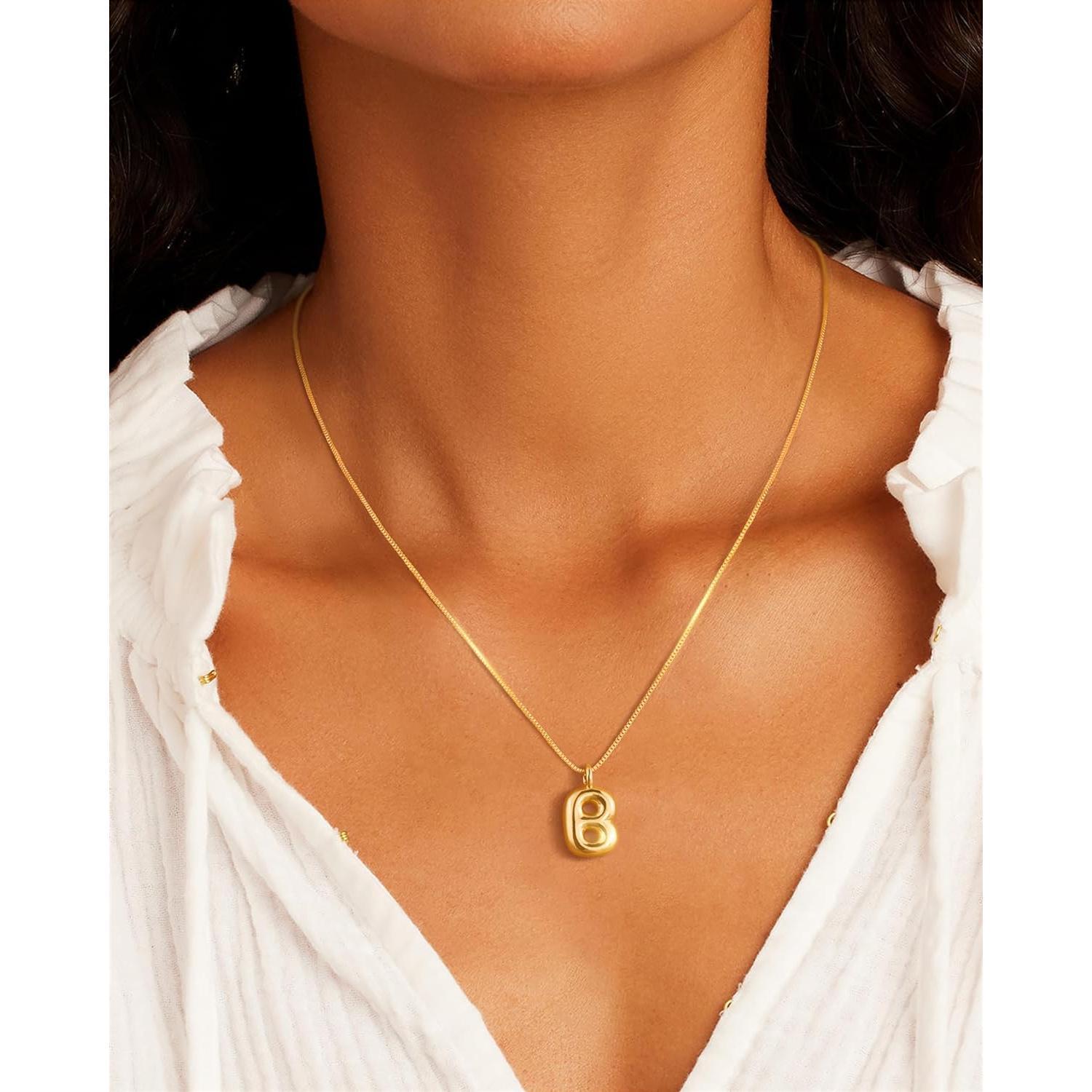 Dainty Balloon Bubble Letter Necklace Gold Plated Alphabet Pendant Choker Trendy Cute Personalized Monogram Name Jewelry For Teen Girls Gift Dealsforyoudays