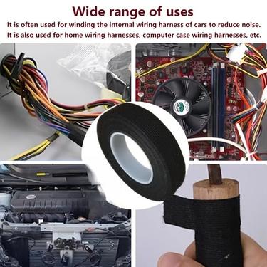 High Temperature Resistant Wire Harness Tape Heat Resistant Tape Self-Adhesive Fabric Tape Adhesive Cloth Tape for Electrical Car Engine Wiring Protection, Noise Damping Cable Fixing