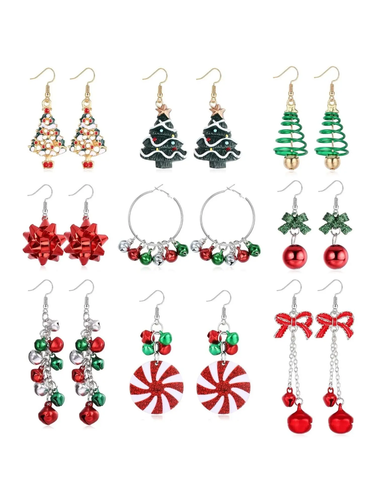 9 Pairs Christmas Earring Set Earrings Christmas Tree Earrings Christmas Garland Earrings Christmas Gifts for Women Xmas Earrings Dangle Drop Earrings Christmas Stud Earrings High Quality Earrings