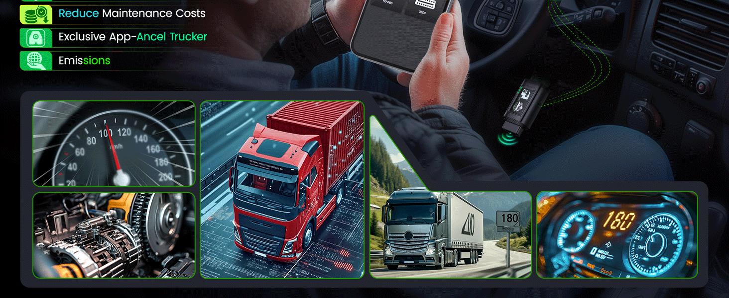 ANCEL HD200 Bluetooth Heavy Duty Truck Scanner, Speed Limit Reset Tool for Cummins & Caterpillar Engines Diesel Diagnostic Tool, All System 2 In 1 HDOBD & OBD2 Truck & Car Code Reader, Lifetime Free Updates, Auto Automotive Vehicle Repair  Tool