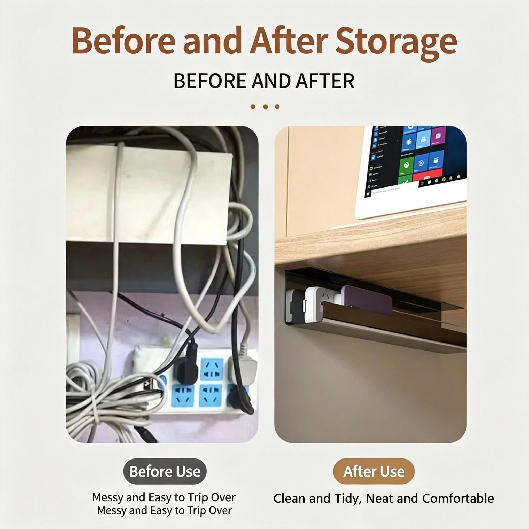 1pc Under Desk PVC Cable Management Tray, Adhesive No Drill Damage-Free Wire Organizer,Large Capacity Sturdy PVC Cable Holder for Office,Home Office & Standing Workstations,Cable Management Tray,Black,40cm/15.7in
