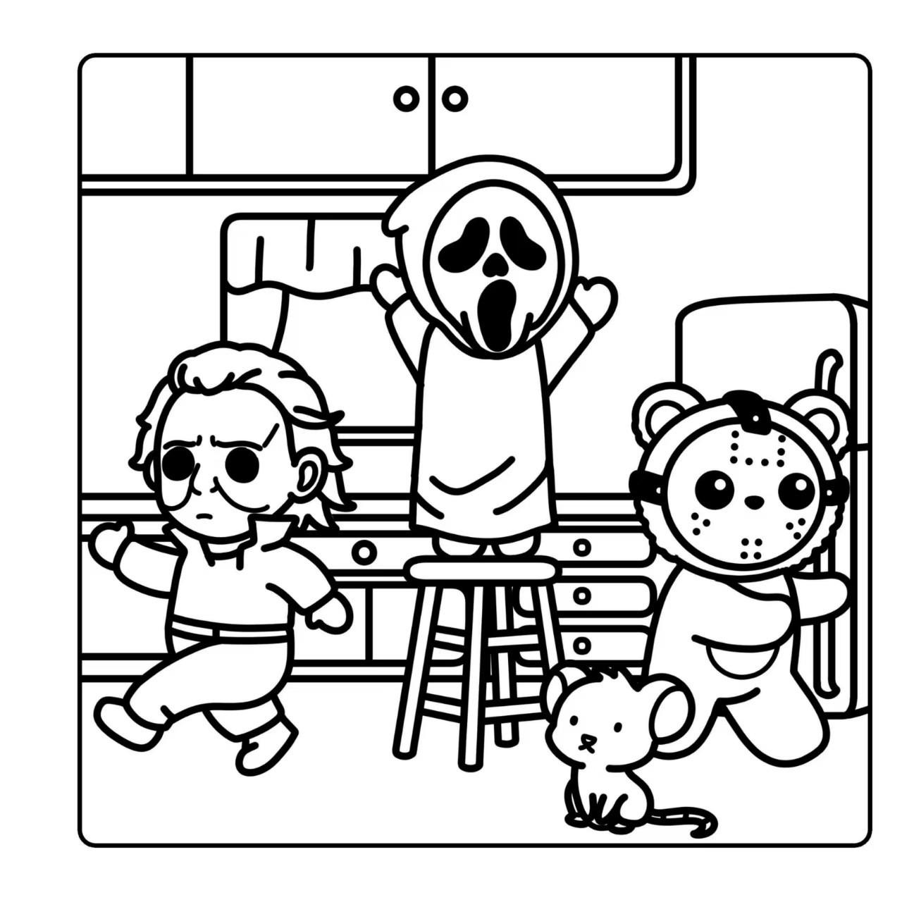 Cute Horror Character Coloring Book for Adults, Cozy Halloween Theme Stress Relief Activity, Perfect for Adult Relaxation and Fun