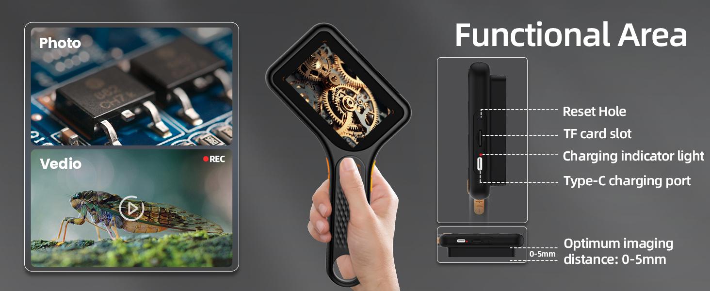 INSKAM 2025 Upgraded Children's and Adult Microscope - 3-inch IPS Screen, Handheld Pocket USB Microscope, 500x Handheld Coin Magnifier, 8 Adjustable LED Lights,200w Pixels,  Rechargeable Battery, Compatible with Windows, Mac OS