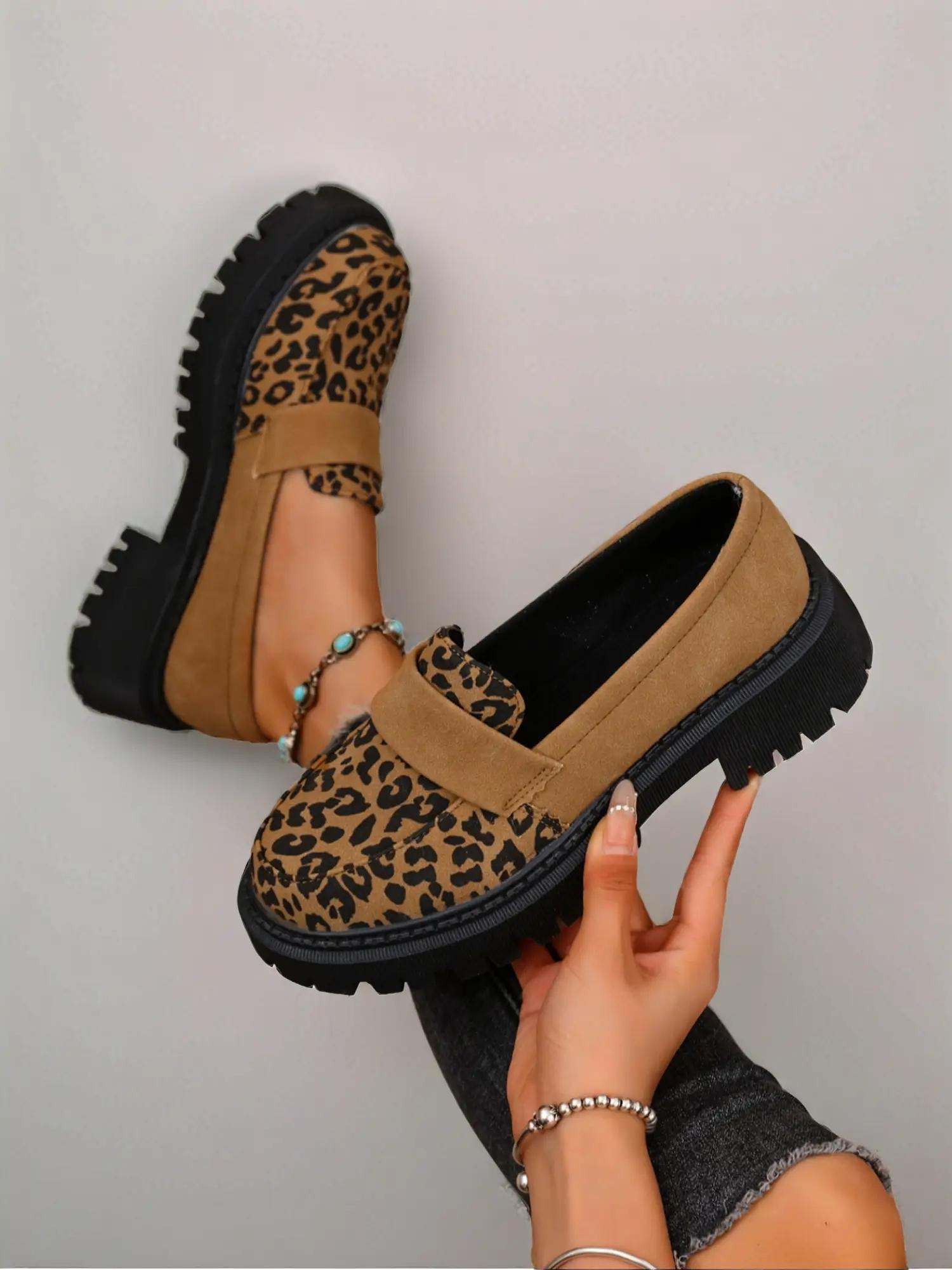 Women's Fashion Leopard Print Bowknot Design PU Leather Loafers, Casual Comfortable Slip on Shoes for Daily Wear, Lightweight Breathable Shoes for All Seasons