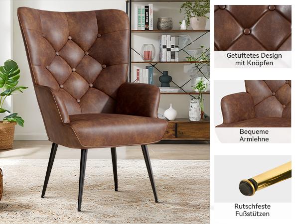 Mid Century Modern Accent Chair, barstools Upholstered Tufted Button Chairs, Living Room Reading Wingback Armchair, Side Chair for Living Room Bedroom vanity chair