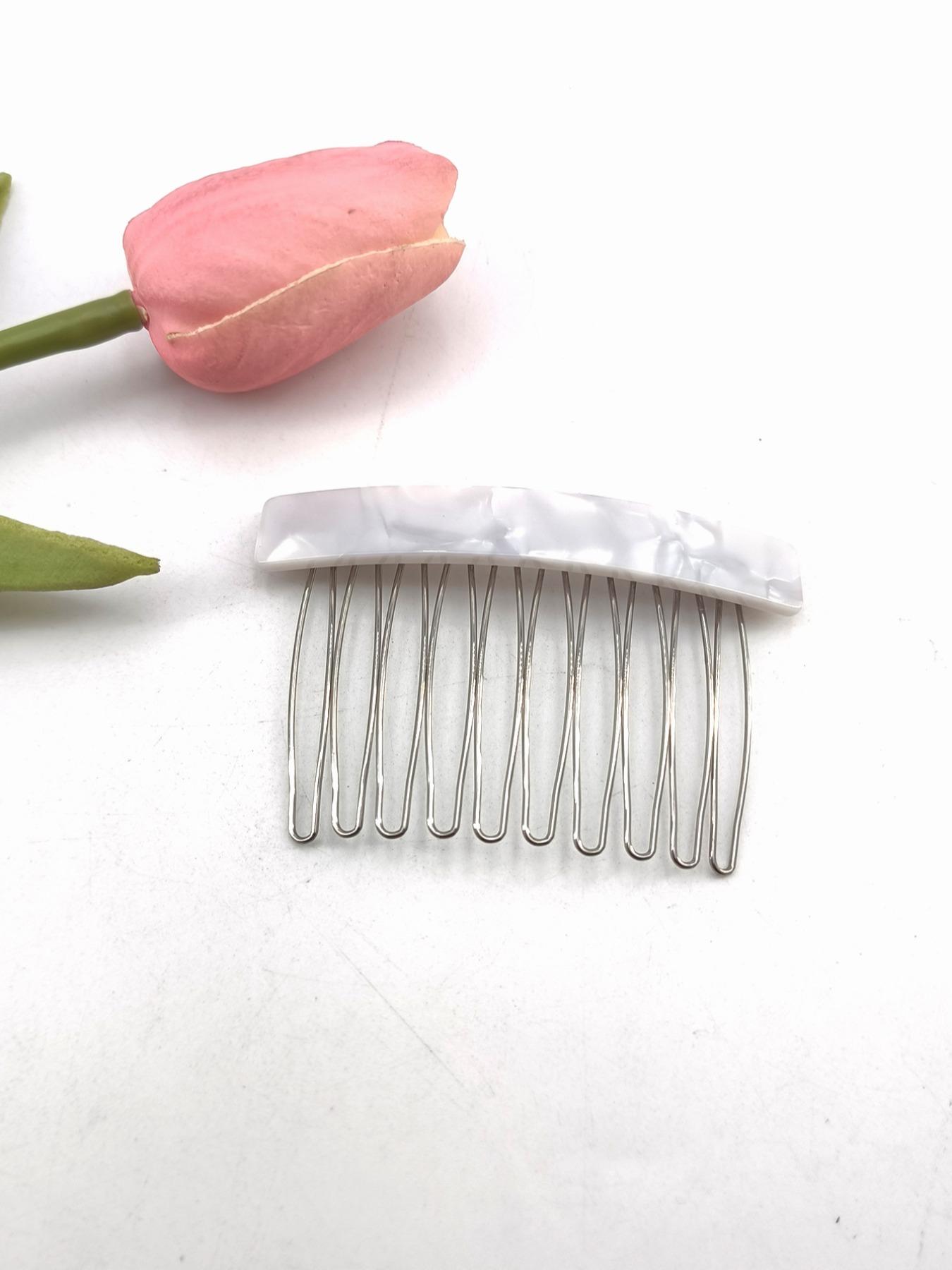 1PC 7.5cm Square 10-Tooth Acetate Hair Comb, Metal Material, Easy to Wear, Gentle on Hair, Vintage Elegant Style, Perfect for Daily Use