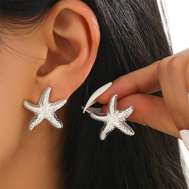 Cool Tone Starfish Statement Earrings |   Fashionable Exaggerated Earrings for Women Matching Heart Charm Bracelets
