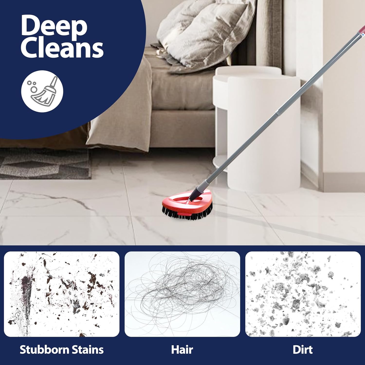 Spin Mop Scrub Brush Head, 2 Pcs Scrub Mop(Hide inside) + 3 Pcs Mop Head Replacement Compatible EasyWring 1-Tank System, Hard Bristle Cleaning Scrubber Mop Head for Bathroom, Kitchen, Tub and Tile