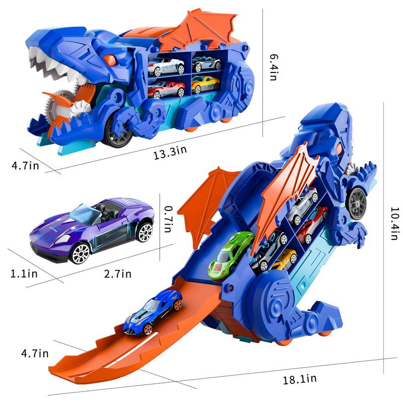 Dinosaur lover Devouring Truck Toy with 10 Random Color Style Die-Cast Cars Transforming Tyrannosaurus Rex Vehicle Inertia Toy alloy Car for Kids Age 3 to 6 that Transforms into Dino Birthday Gift Stocking Filler Christmas Gift Indoor Toy