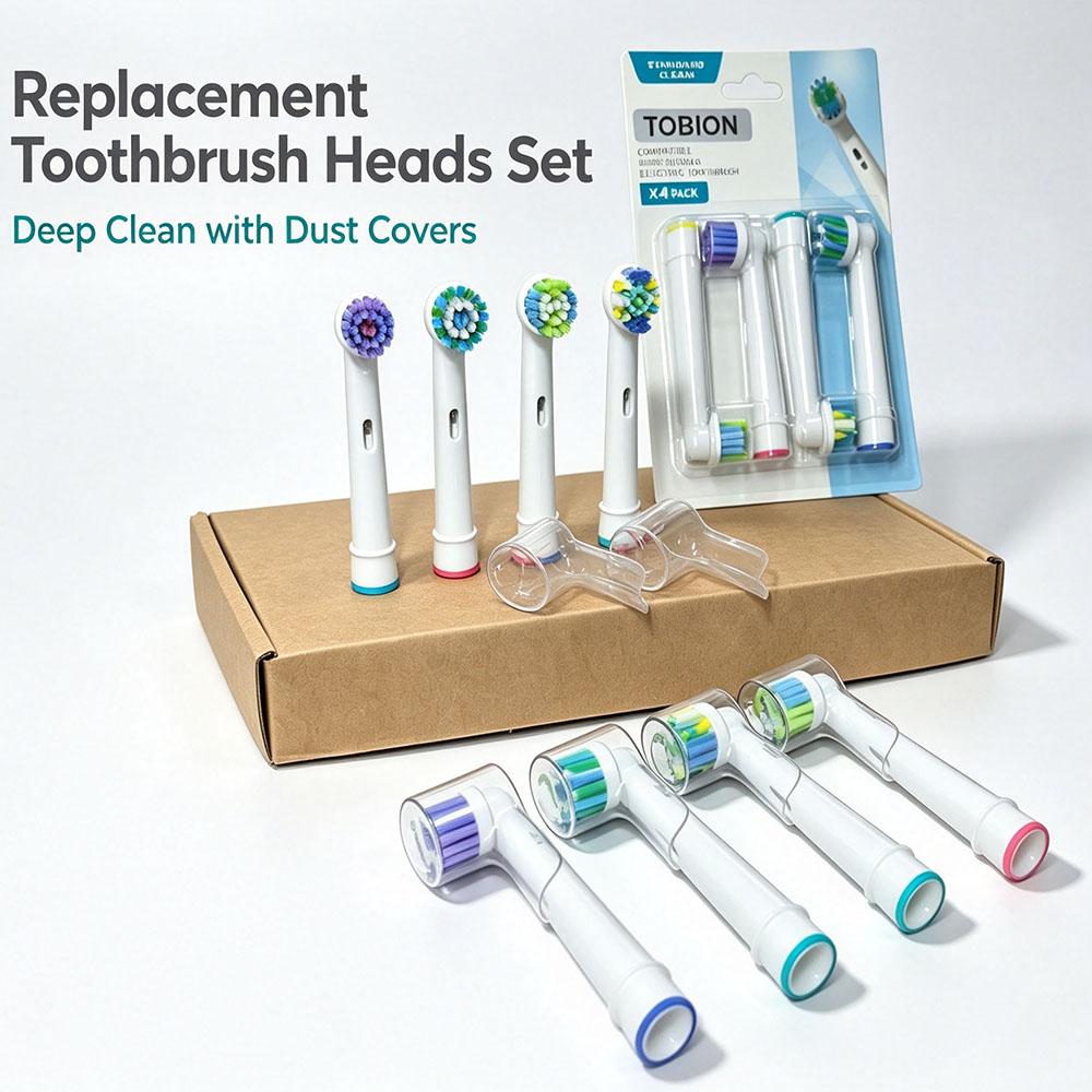 Replacement Electric Toothbrush Heads Compatible with Oral-B Rotary Handles, 4 Pack / 8 Pack, 4 Varieties Brush Heads with Protective Dust Caps, Soft Bristle Refills for Deep Clean & Sensitive Gum Care