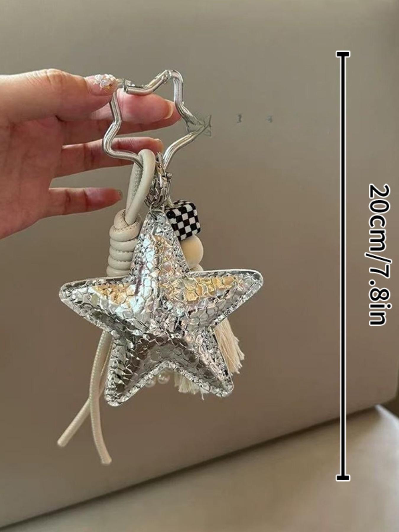 Gold Silver Color Pearl Sequin Star Bag Charm, Style Keychain Pendant, Book Decoration Accessory, Fashion Jewelry Gift, Sparkly Bag Charm
