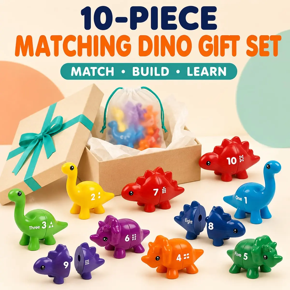 Dinosaur Number Matching Puzzle Toy Set, Plastic Number Blocks, Early Learning Educational Maths Toy