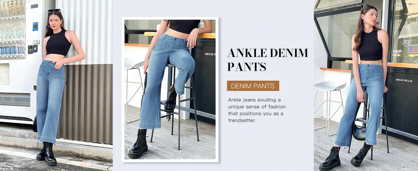 Cicy Bell Wide Leg Jeans for Women Trendy High Waisted Flare Stretchy Cropped Baggy Denim Pants with Front Patch Pockets - Womenswear Cicy Bell Wide Leg Jeans for Women Trendy High Waisted Flare Stretchy Cropped Baggy Denim Pants with Front Patch Pockets - Womenswear