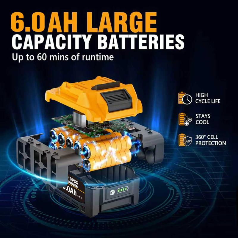 ToolerAngel 1/2-Inch Cordless Impact Wrench, 1000 Nm (737 ft-lbs) High-Torque Wrench, 20V 2000 RPM Brushless Motor, 2x 6.0Ah Lithium-Ion Batteries, Charger & 6 Sockets, Brushless Power Wrench