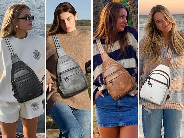 Leresas Crossbody Bag for Women Men, 7L Sling Bag with Adjustable Strap, Vegan Leather Shoulder Bag Crossbody Purse for Travel Essentials, Work, Daily Use, Compact Backpack-Style Analog Bag Crossbodybag, Great Gifts for Birthday Valentine's Day