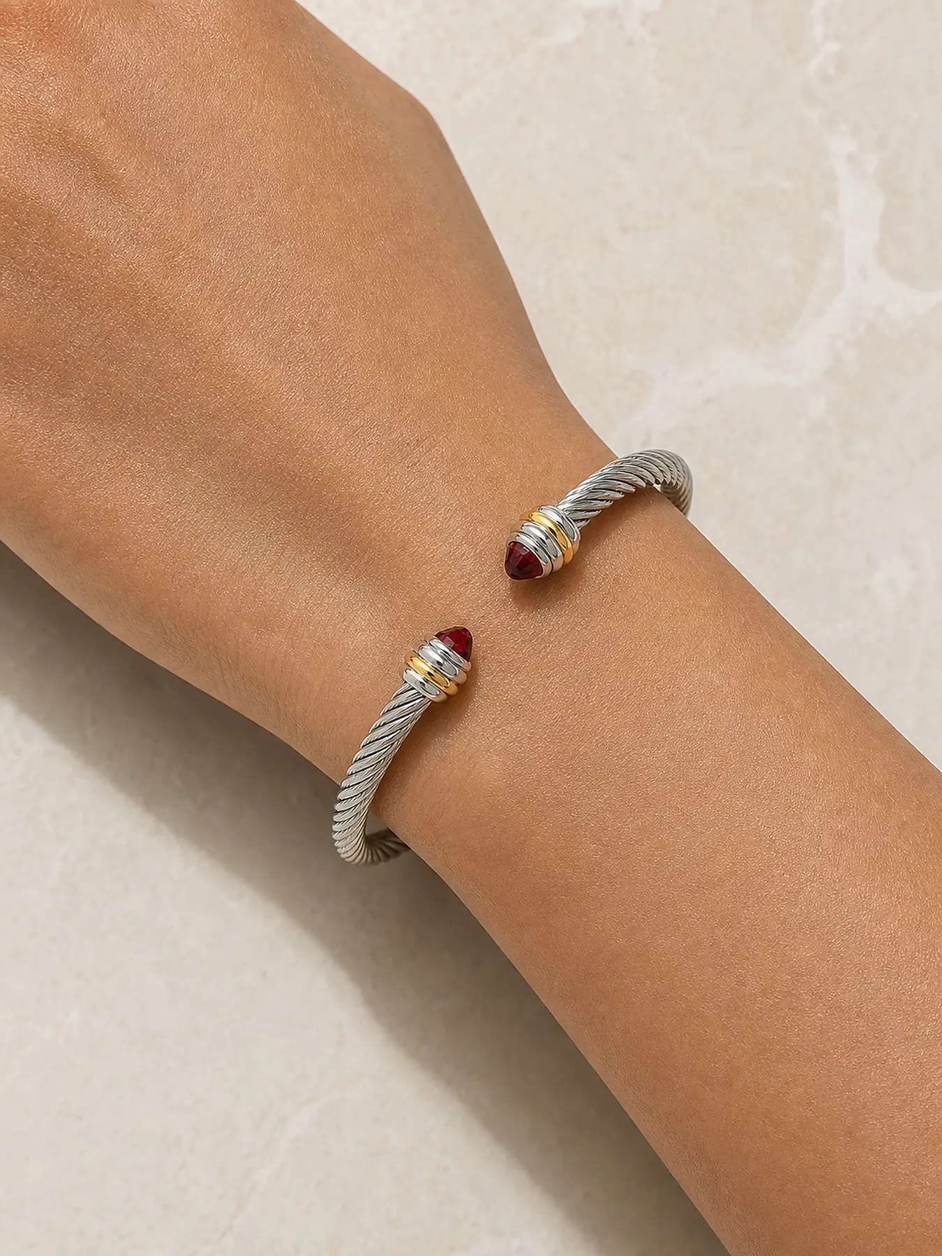 Blue Two-Tone Zircon Steel Rope Open Bracelet, Women's Titanium Steel Band, Elegant Jewelry Accessory, Fashionable Bracelet, Perfect Gift Idea