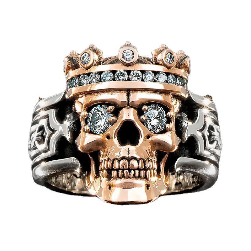 Men's Double Color Crown Skull Ring - Funky Punk Jewelry, Bold Punk Style Statement Band, Multi-Size Fashion Costume Ring, Unique Male Gift Idea