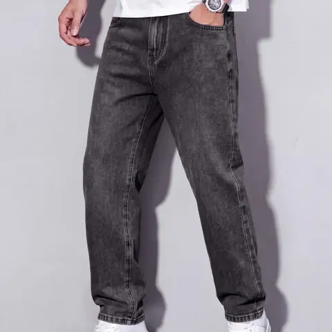 Men’s Regular-Fit Straight-Leg Jeans, Trendy Streetwear Style, High Street Denim, Straight-Leg Design, Men’s Pants Suitable for Everyday Wear, Parties, and Streetwear Outfits