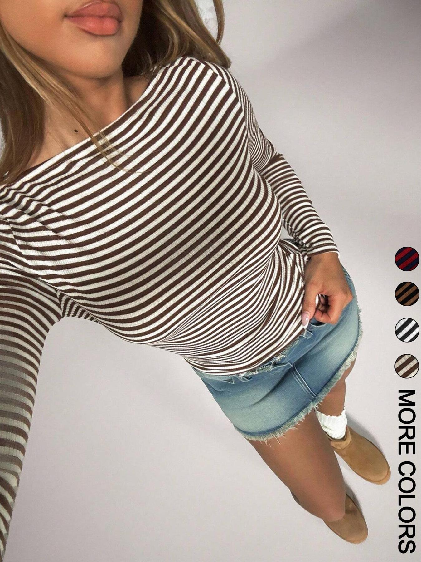 Women's Casual Striped Slim-Fitting Long Sleeve T-Shirt, Stylish Daily Wear Top, Perfect for All Occasions