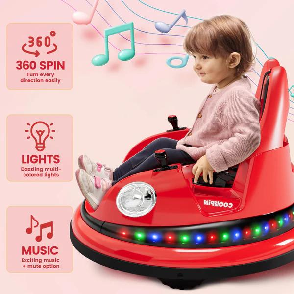GARVEE 12V Electric Ride-On Bumper Car for Toddlers and Kids with Remote Control, 360 Spin, LED Lights, Dual Joysticks, Safety Belt, Music, 2-Speed & Driving Modes, Anti-Collision Padding, ASTM Certified, Ages 18+ Months to 6 Years