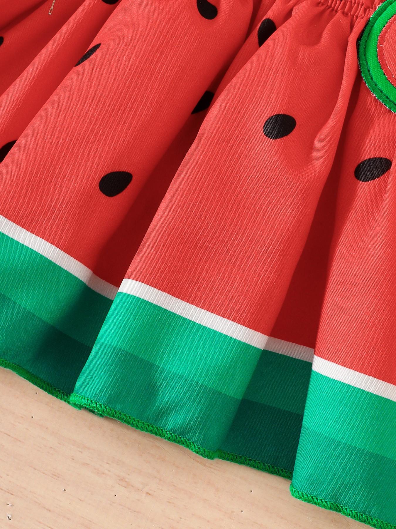 Girls' Watermelon Three-Piece Set, Tank Top Dress, Shorts, Headband, Summer Cute Fruit, Baby Girls' Fashion Accessories