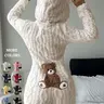 Women's Cute Teddy Bear Embroidered Hooded Fleece Sweatshirt, Comfortable Casual Fashion Design, Perfect Gift for Her, Daily Wear