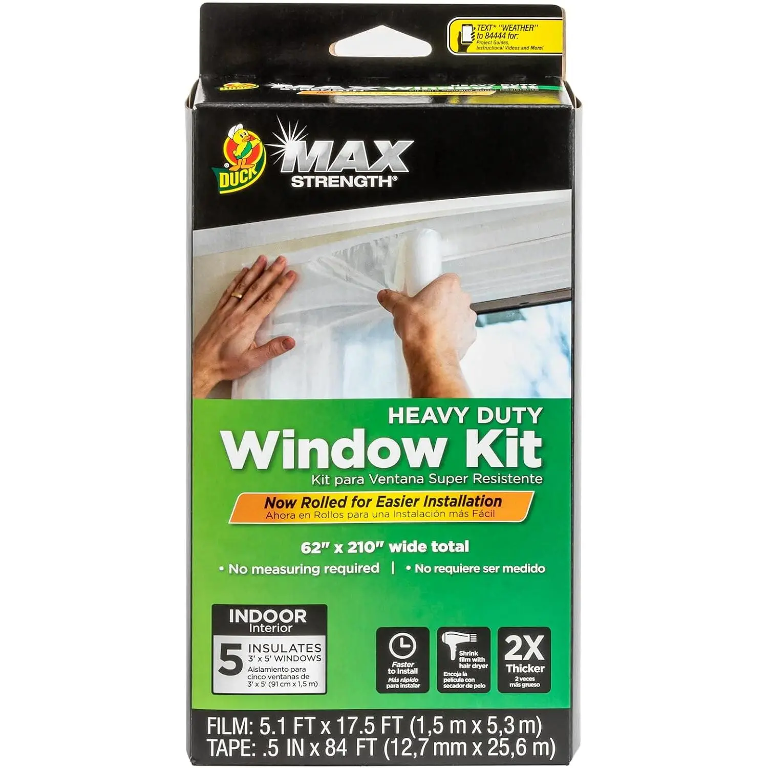 MAX Strength Winter Window Insulation Multiple Packs, Heavy-Duty Cut-to-Size Shrink Film (Fits Up to 5 Units), Easy Indoor Installation, Included Sealing Tape, 62in x 210in Transparent Window Insulation Film