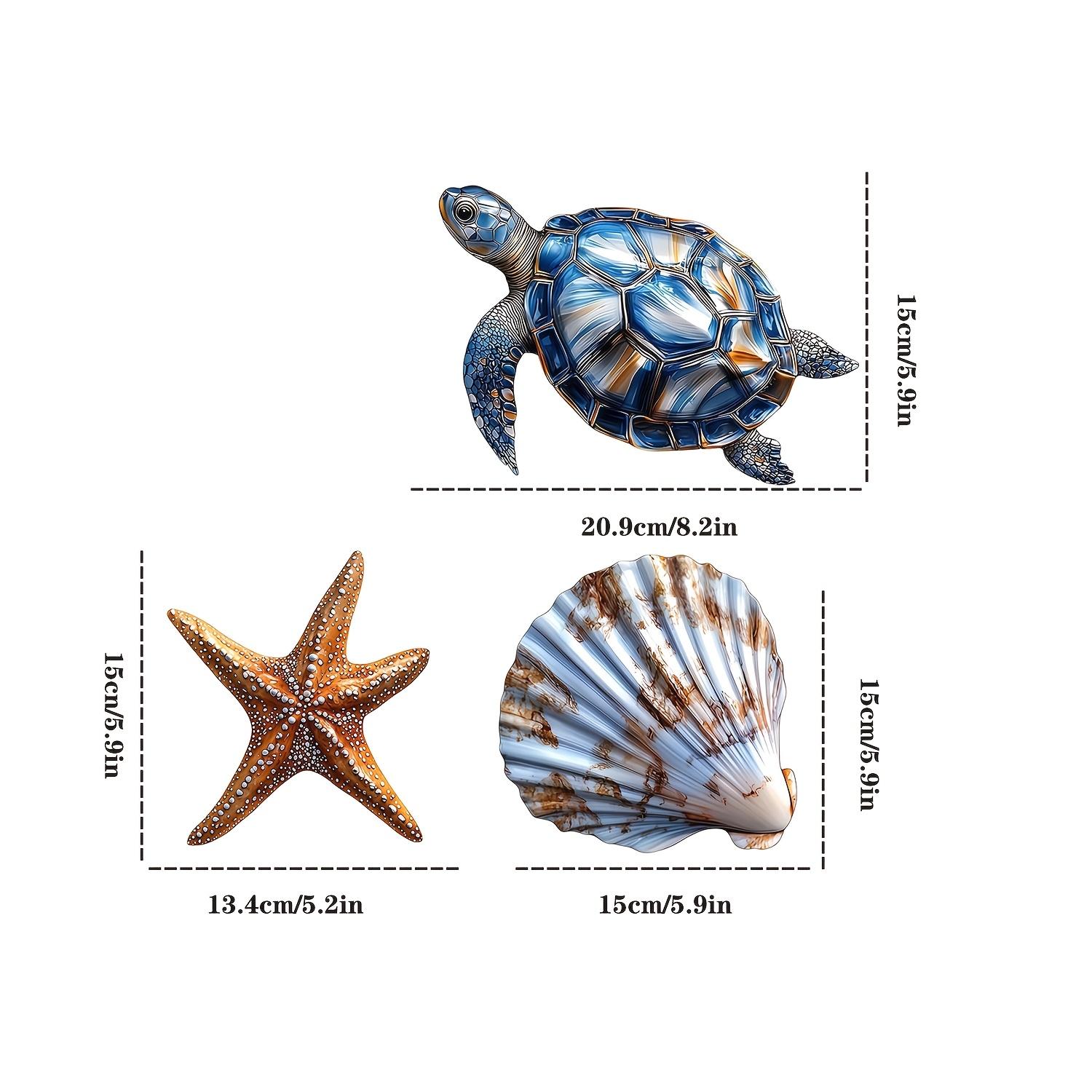 2dp Wooden Wall Decor Set, Turtle Shell Starfish Ocean Style, Suitable for Living Room Kids Bedroom Bathroom Coastal Art