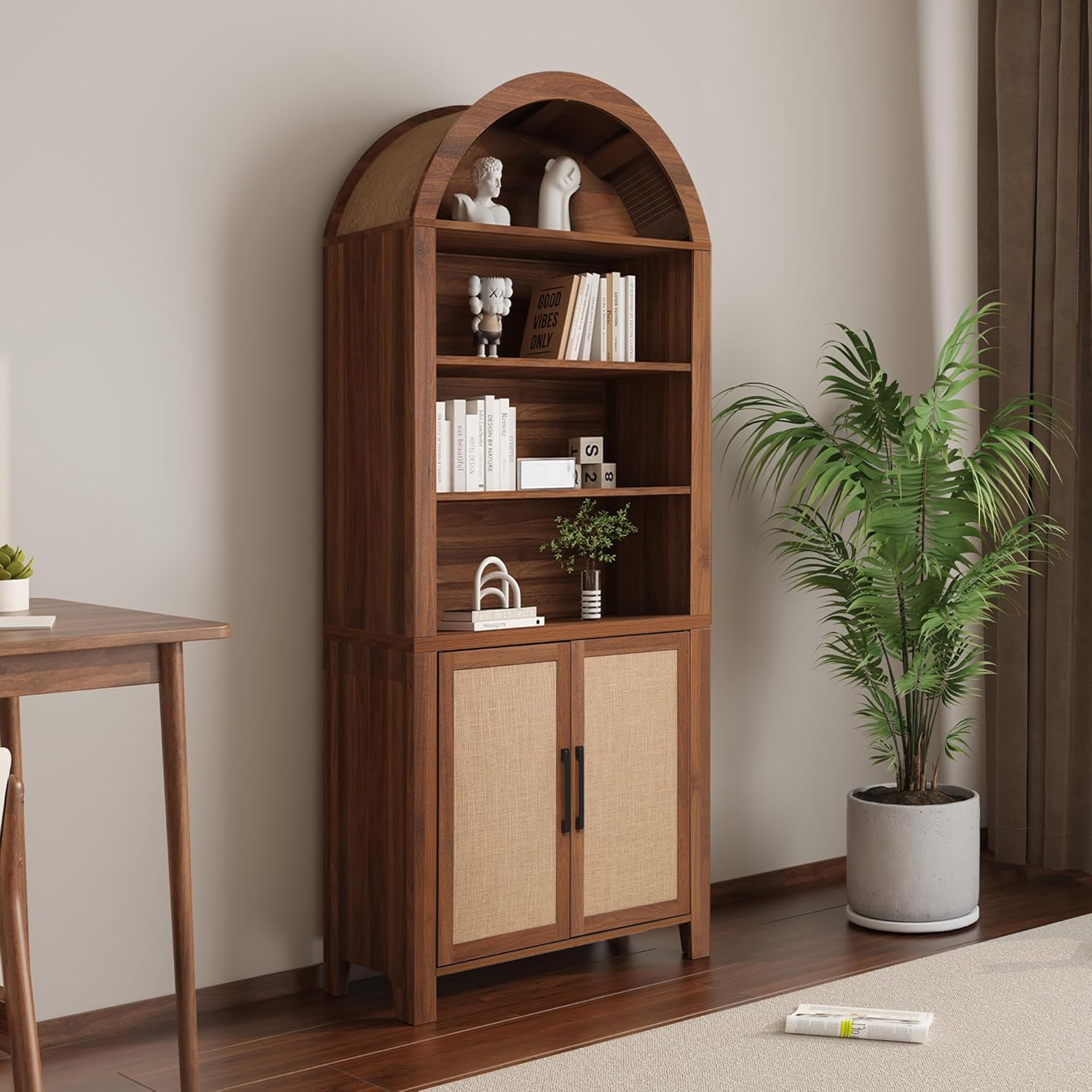 Giratree 71" Tall Arched Bookcase with Storage, Modern 6-Tier Arched Cabinet with Door, Arched Bookshelf Cabinet with Open Display Storage Shelf for Living Room Study Office kitchen storage cabinet