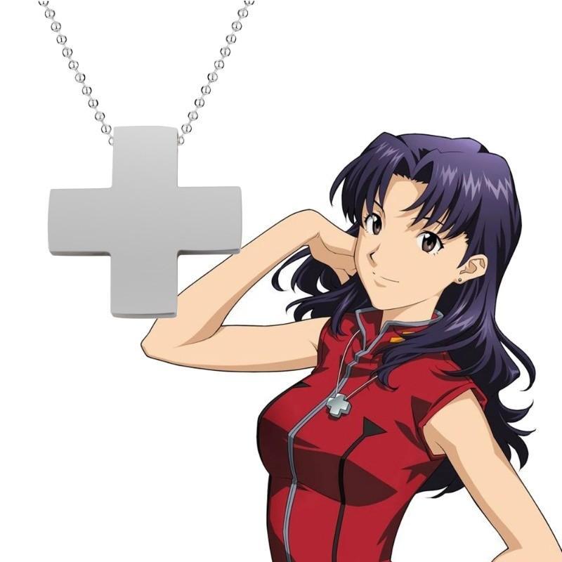 Anime Evangelion Necklace EVA Katsuragi Misato Stainless Steel Cross Pendant Necklace and Ring Men Women Fashion Jewelry Gifts