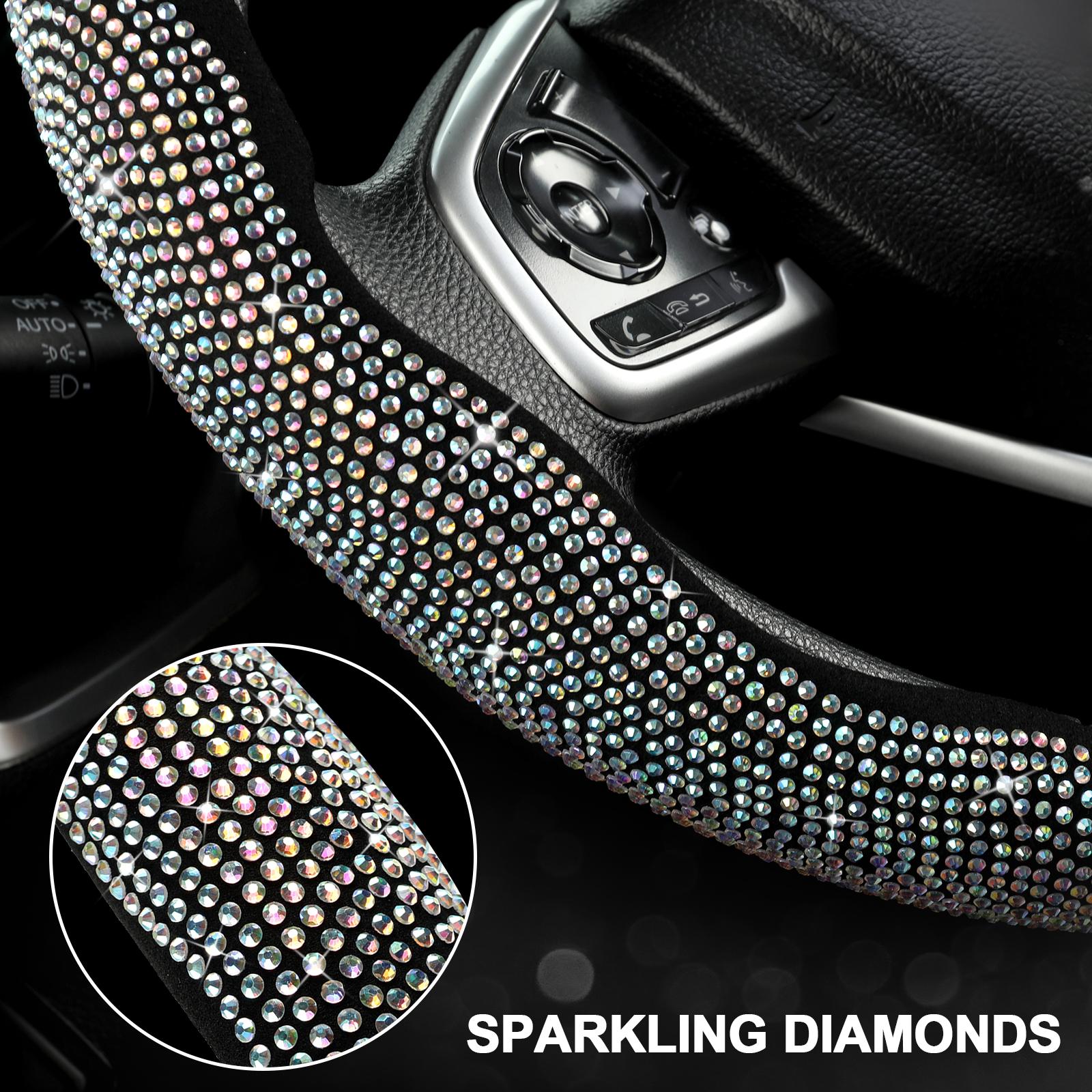 Queen's Land Diamond Bling Sparkly Car Steering Wheel Cover with Crystal Rhinestones,3PCS Segmented Steering Wheel Protector,Universal for 99% Cars for Women;Christmas Gift;Holiday Gift