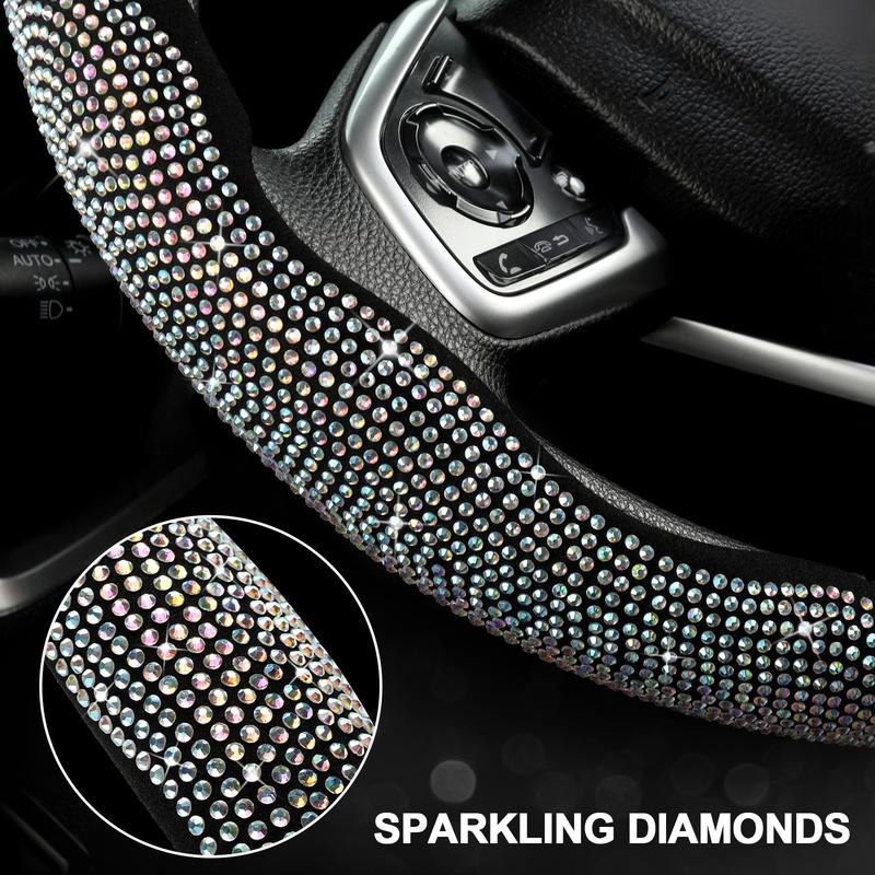 Queen's Land Diamond Bling Sparkly Car Steering Wheel Cover with Crystal Rhinestones,3PCS Segmented Steering Wheel Protector,Universal for 99% Cars for Women;Christmas Gift;Holiday Gift